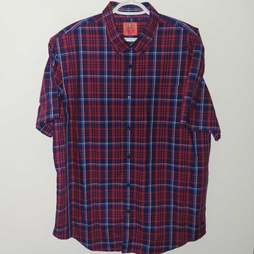 Vintage Big Mac JC Penney Short Sleeve Button Down Men's Size XL Plaid Pocket